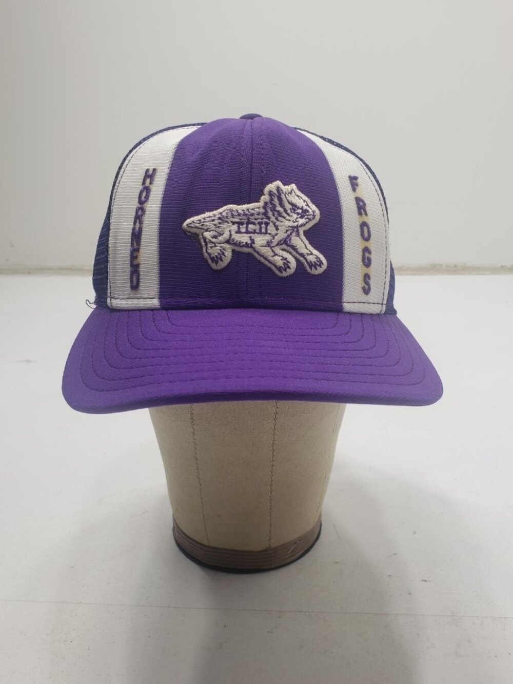 Vintage TCU Horned Frogs AJD Lucky Stripes Trucker Hat Snapback Made USA 80s